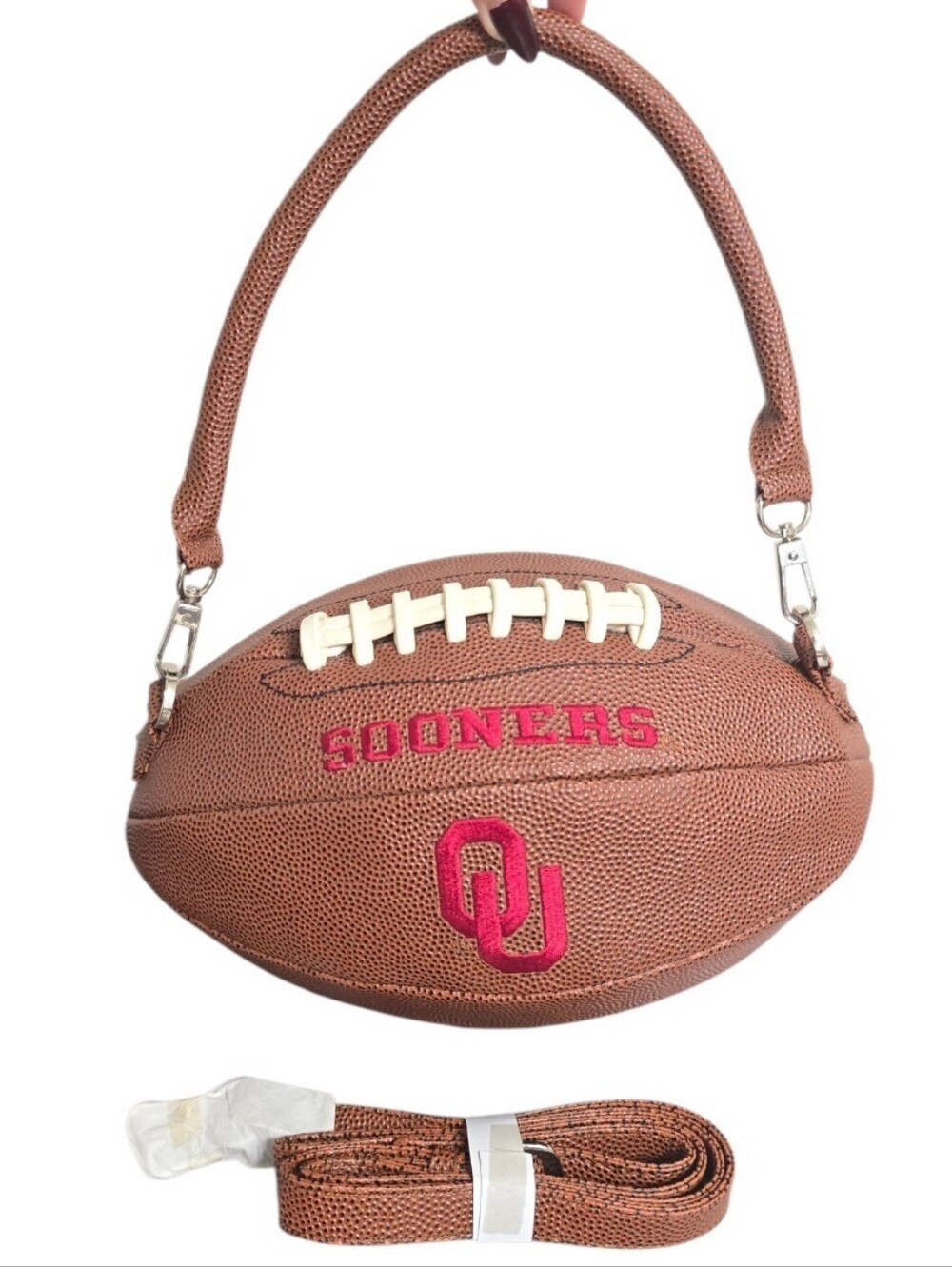 Oklahoma Sooners Football Purse in Brown with Crimson Accents